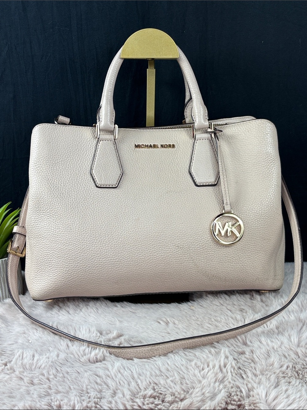 Michael Kors Camille Large Pebbled Leather Satchel Bag – Blush / Soft Pink